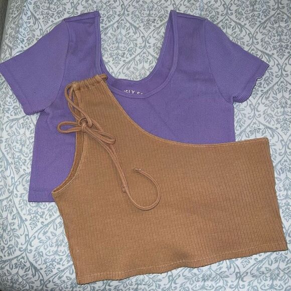 aerie Tops - Aerie and Aeropostale Crop top bundle set one shoulder scoop neck seamless size